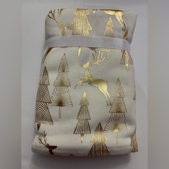 2pc Rachel Zoe  Hand Towel Set With Christmas Trees/Reindeer - Gold/Cream - Picture 2 of 3